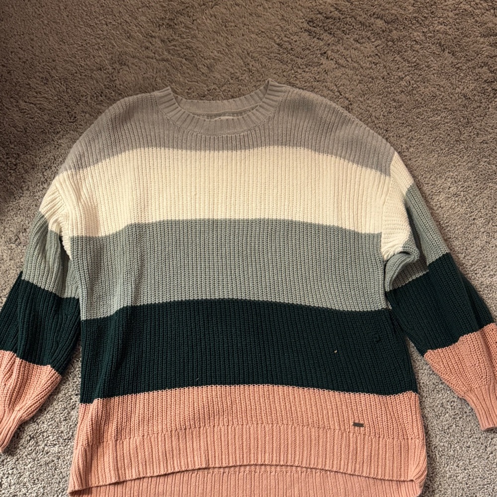 Hollister Women's Striped Sweater - Cream, Gray, Green, Pink